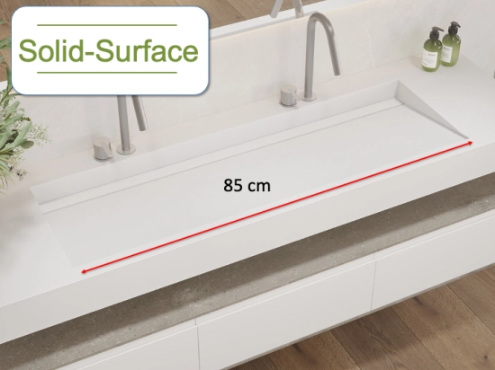 Plan vasque, bassin incliné grand taille 85 cm : L 100 à 201 x P 40 à 51 cm, finition lisse mate Solid-Surface, résine Akrytan® SOLID teinté dans la masse, Livraison Offerte.